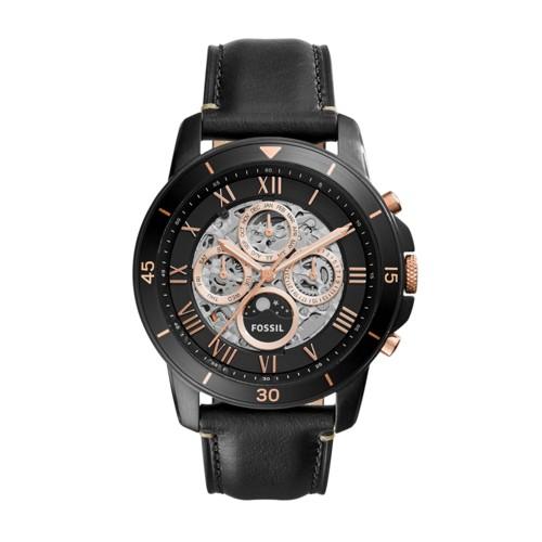 Fossil Grant Sport Automatic Black Leather Watch  Jewelry - Me3138