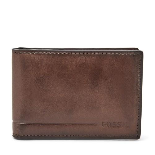 Fossil Allen Rfid Pinch Clip Bifold  Wallet Dark Brown- Sml1588201