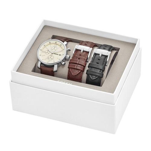 Jewelry Gift | Fossil Bq2141set And - Watch Chronograph Leather Interchangeable Rhett LookMazing Set Strap