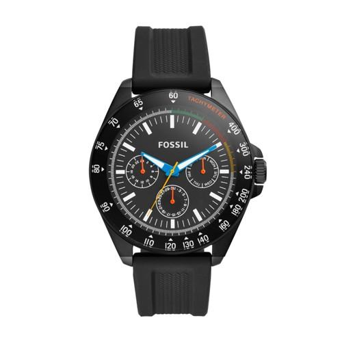 Fossil Neale Three-hand Black Silicone Watch  Jewelry - Bq2355