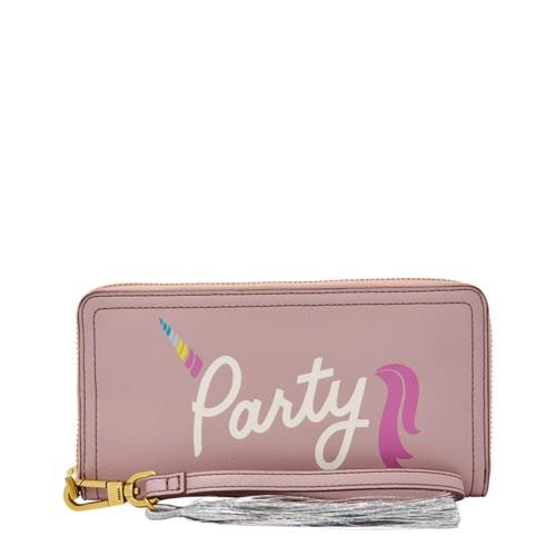 Fossil Logan Rfid Zip Around Clutch  Wallet Orchid Tint- Sl7850522