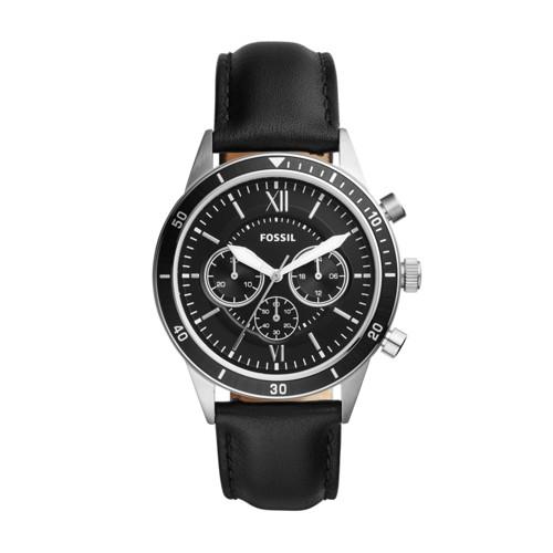Fossil Flynn Sport Chronograph Black Leather Watch  Jewelry - Bq2228