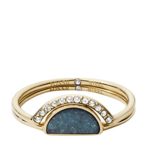 Fossil Duo Half-moon Jade And Gold-tone Steel Rings  Jewelry - Jf029487108