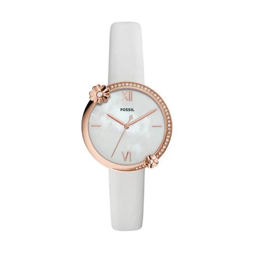 Fossil Presley Three-hand White Leather Watch  Jewelry - Es4601