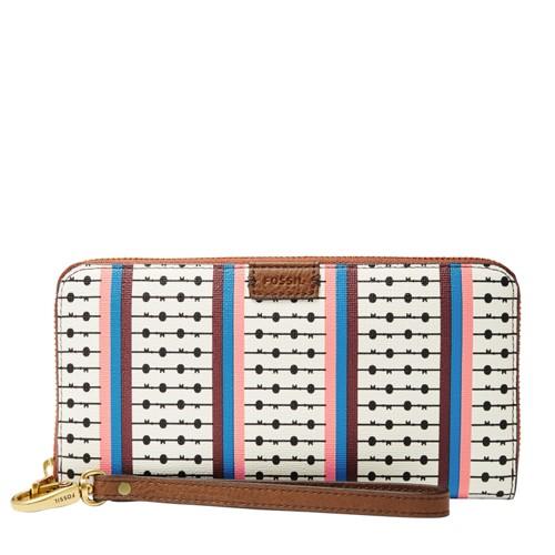 Fossil Emma Rfid Large Zip Clutch  Wallet Ecru Multi Stripe- Sl7199102