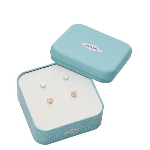 Fossil Duo Heart Two-tone Sterling Silver Studs  Jewelry - Jfs00438998
