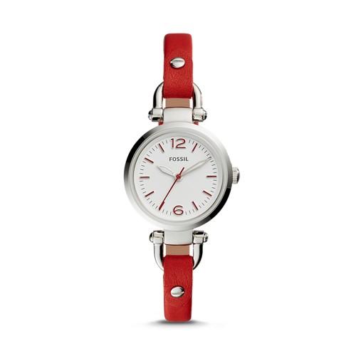 Fossil Georgia Mini Three-hand Red Leather Watch  Jewelry - Es4119