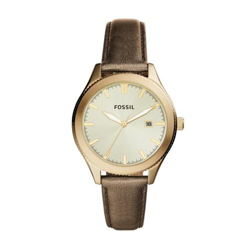 Fossil Typographer Three-hand Date Gold Polyurethane Watch  Jewelry - Bq3314