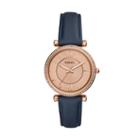 Fossil Carlie Three-hand Navy Leather Watch  Jewelry - Es4485