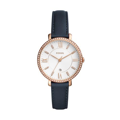 Fossil Jacqueline Three-hand Date Navy Leather Watch  Jewelry - Es4291