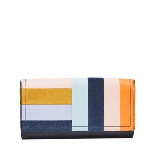 Fossil Logan Rfid Flap Clutch  Wallet Bright Patchwork- Sl7890184