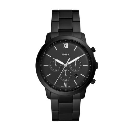 Fossil Neutra Chronograph Black Stainless Steel Watch  Jewelry - Fs5474