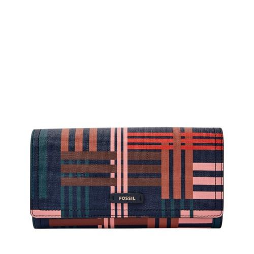 Fossil Logan Rfid Flap Clutch  Wallet Plaid- Sl7832917