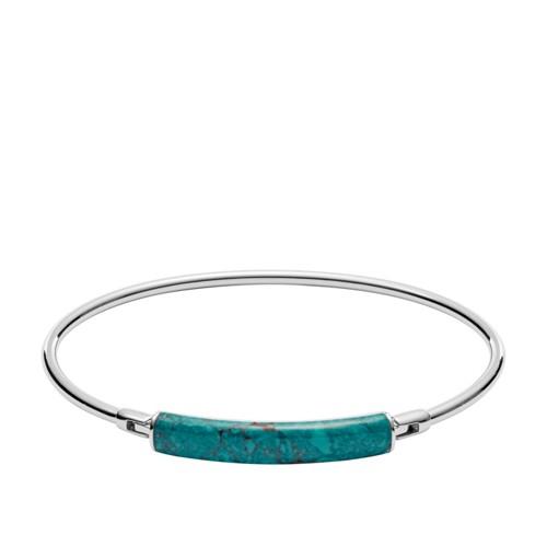 Fossil Turquoise Reconstituted Marble Plaque Stainless Steel Bangle  Jewelry Silver- Jof00367040