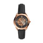 Fossil Tailor Mechanical Black Leather Watch  Jewelry - Me3164