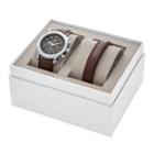 Fossil Editor Chronograph Brown Leather Watch And Bracelet Gift Set  Jewelry - Bq2277set