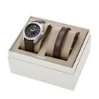 Fossil Editor Three-hand Brown Leather Watch And Bracelet Gift Set  Jewelry - Bq2340set