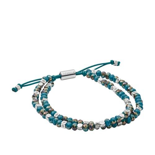 Fossil Duo Deep Teal Glass Beaded Bracelet  Jewelry Silver- Joa00553040