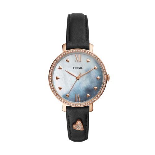 Fossil Jacqueline Three-hand Black Leather Watch  Jewelry - Es4533