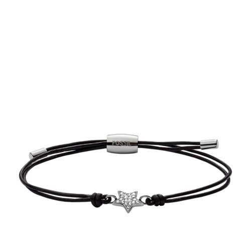 Fossil Star Black Leather Bracelet  Jewelry Silver- Jof00289040