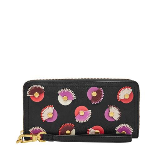 Fossil Logan Rfid Zip Around Clutch  Wallet Black Multi- Sl7849016
