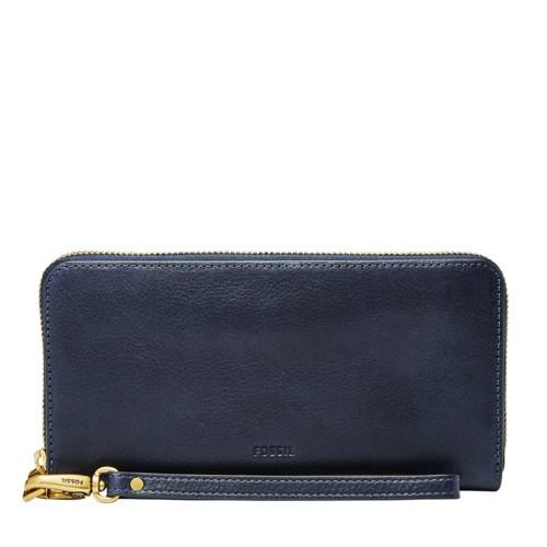 Fossil Emma Rfid Large Zip Clutch  Wallet Midnight Navy- Sl7153406