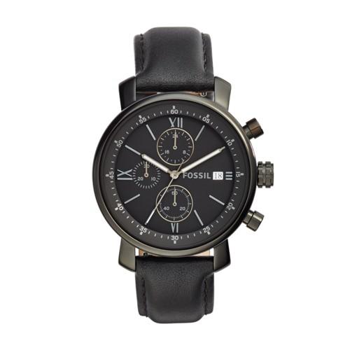 Fossil Rhett Chronograph Black Leather Watch  Jewelry - Bq1703
