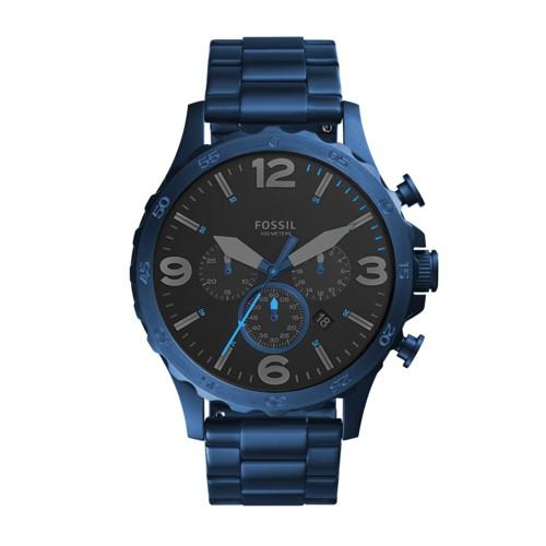 Fossil Nate 50mm Chronograph Blue Stainless Steel Watch  Jewelry - Jr1530