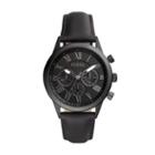 Fossil Flynn Midsize Chronograph Black Leather Watch  Jewelry - Bq1734
