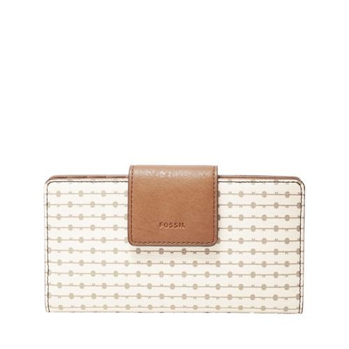 Fossil Emma Rfid Tab Clutch  Wallet Grey Stripe- Sl7200079