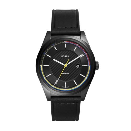 Fossil Mathis Three-hand Date Black Leather Watch  Jewelry - Fs5423
