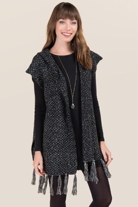 Francesca's Elanor Hooded Ruana - Black