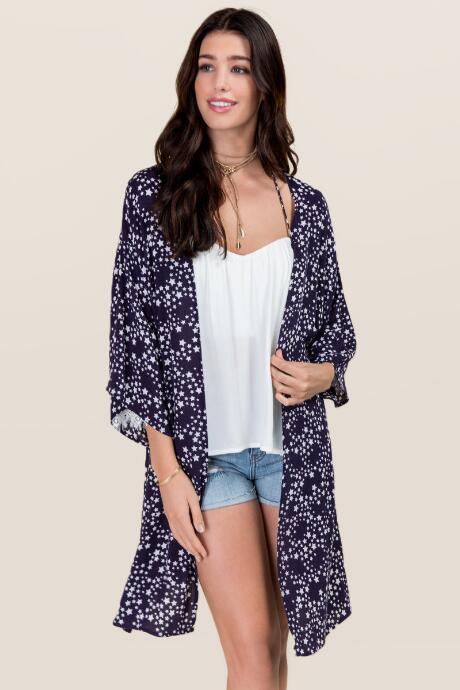 Blue Rain Marie Star Kimono - Navy