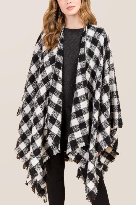 Francesca's Zara Buffalo Plaid Ruana - Black/white