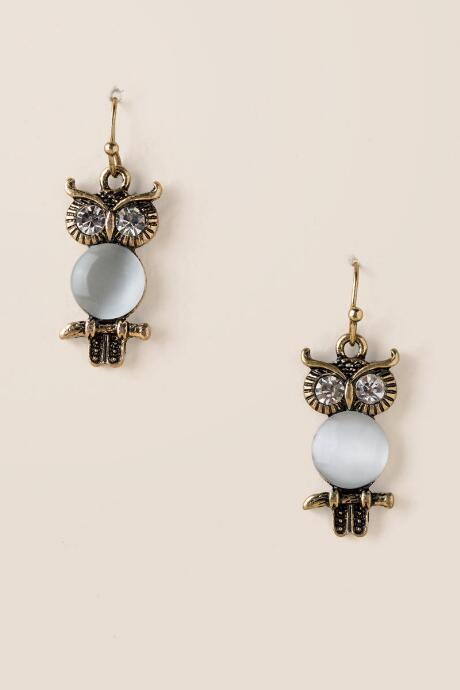 Francesca's Luna Owl Drop Earrings - Gray