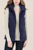 Thread And Supply Fern Puffer Fur Trim Vest - Navy