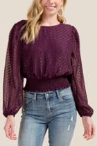 Francesca Inchess Elle Smocked Waist Cropped Lurex Top - Purple