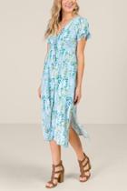 Francescas Bethany Floral Button Midi Dress - Baby Blue