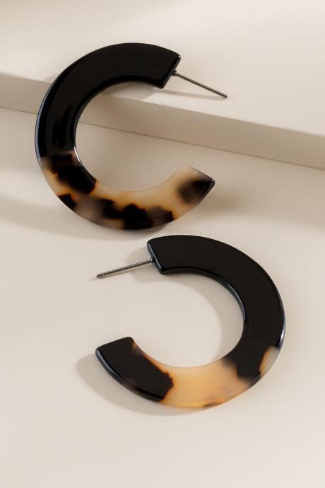 Francesca's Jazzi Color-blocked Tortoise Hoops - Black