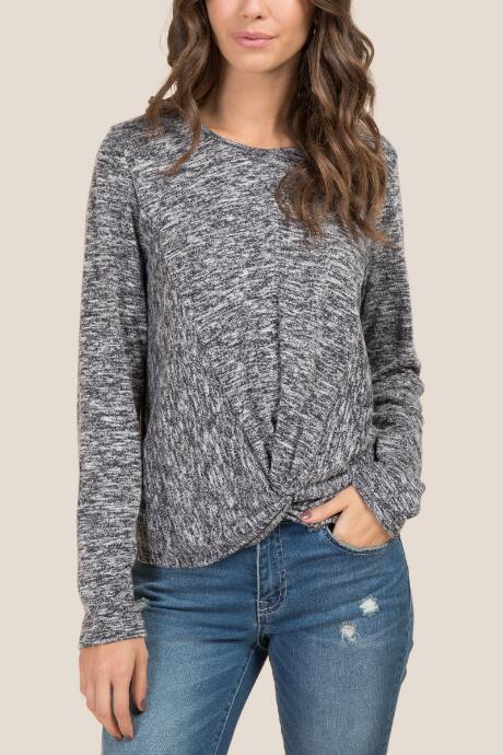 Francesca's Sequoia Long Sleeve Knot Front Top - Black