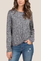 Francesca's Sequoia Long Sleeve Knot Front Top - Black