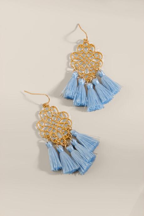 Francesca's Eden Filigree Tassel Earrings - Light Blue