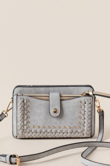 Francesca's Shirley Studded Crossbody - Light Gray