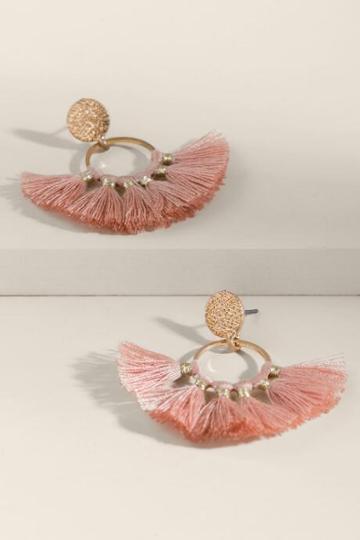 Francesca's Jasmine Tasseled Circle Drop Earrings - Rose