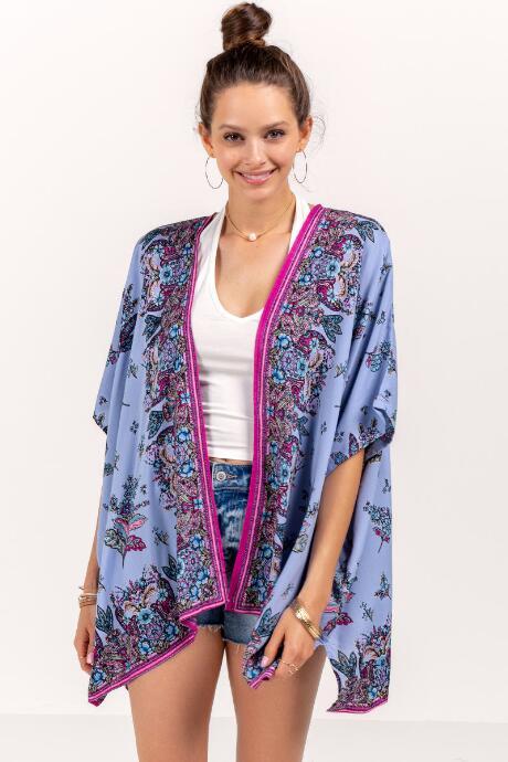 Francesca's Katey Floral Kimono - Blue