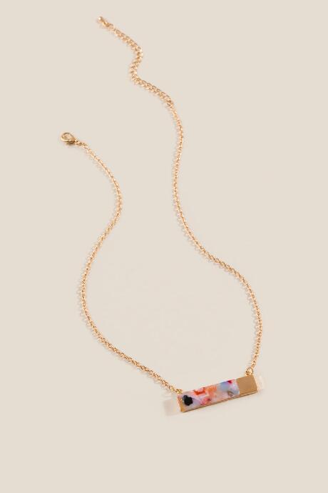 Francesca's Sia Marbled Resin Bar Pendant Necklace - Multi
