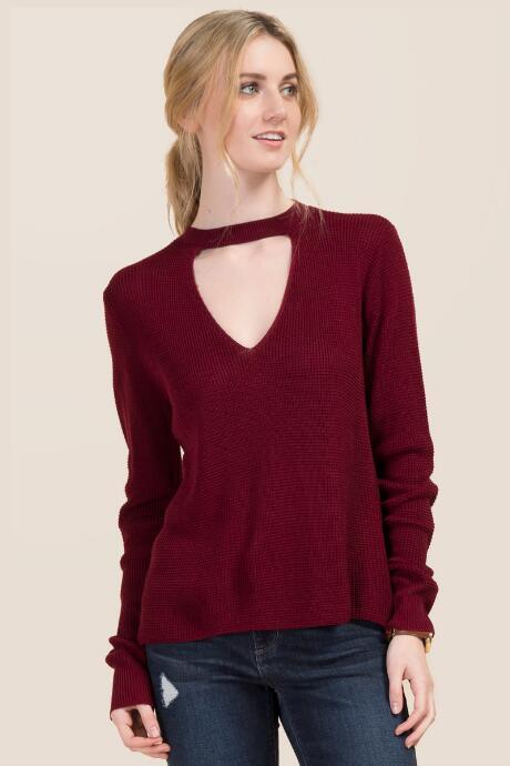 Mi Ami Moore Keyhole Pullover Sweater - Wine