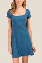 Francesca's Selena Square Neck Knit Dress - Dark Teal