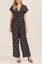Francesca Inchess Olivia Black Floral V Neck Jumpsuit - Black