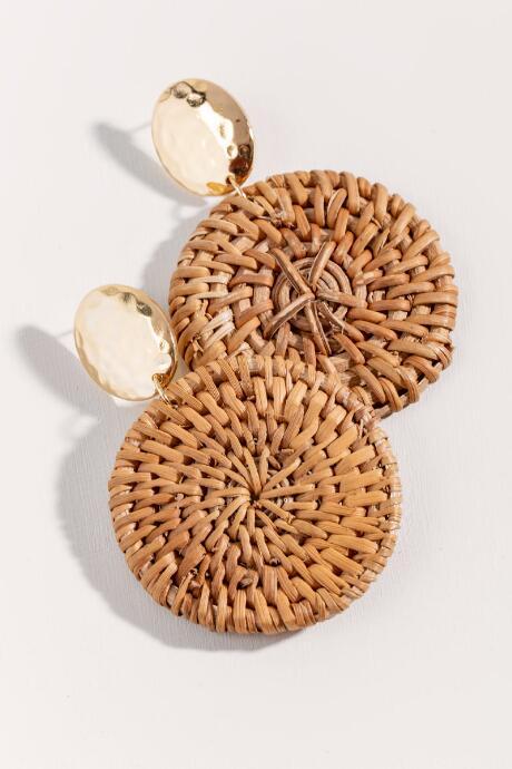 Francesca's Lillian Rattan Circle Drop Earrings - Natural